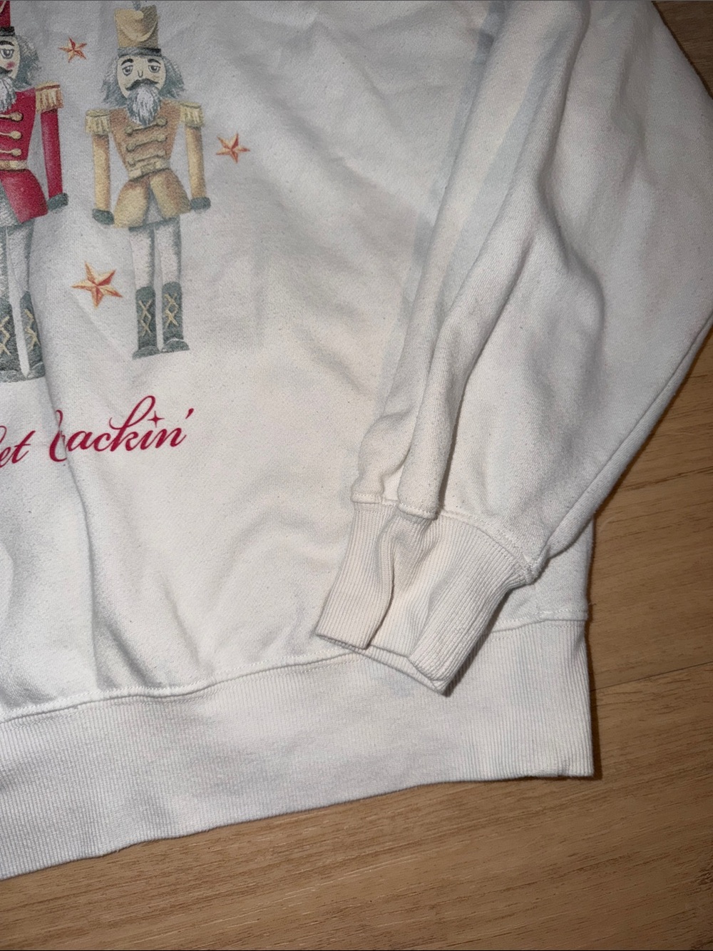 Vinyl Threads White Sweatshirt with Nutcracker Trio and 'Let's Get Crackin'' S - Picture 3 of 5